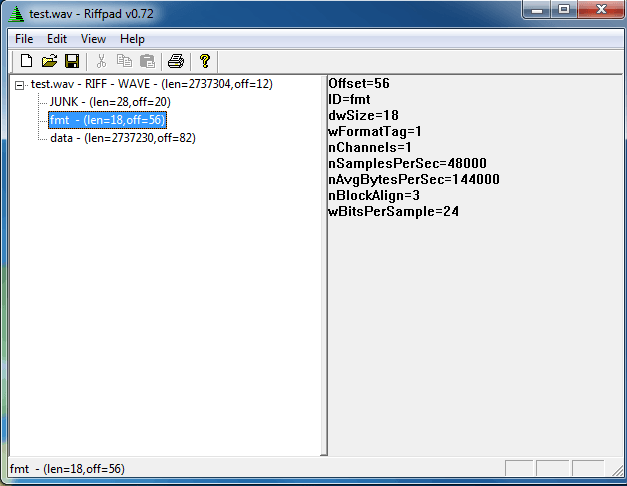 test.wav с разделом JUNK