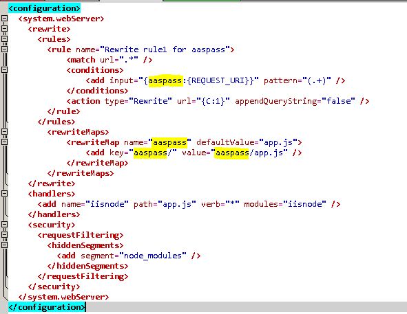 Модифицированный We.Config для добавления правил для перенаправления в соответствующий app.js