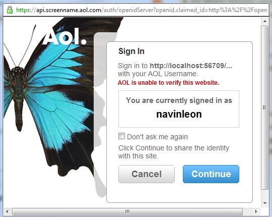 AOL openid не может подтвердить сайт