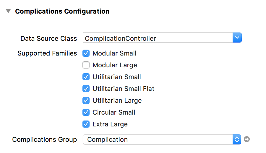 Конфигурация Xcode Complication