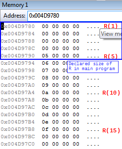 Память переменной <code> R </ code