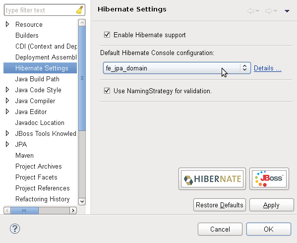 Выберите конфигурацию консоли в настройках Hibernate