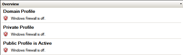 Все профили брандмауэра отключены