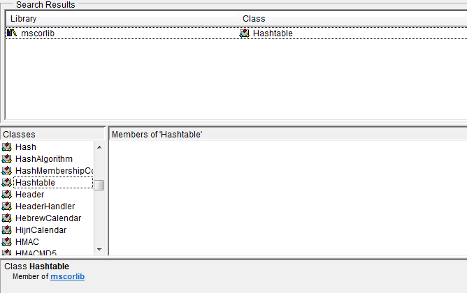 в объектном браузере нет членов класса Hashtable