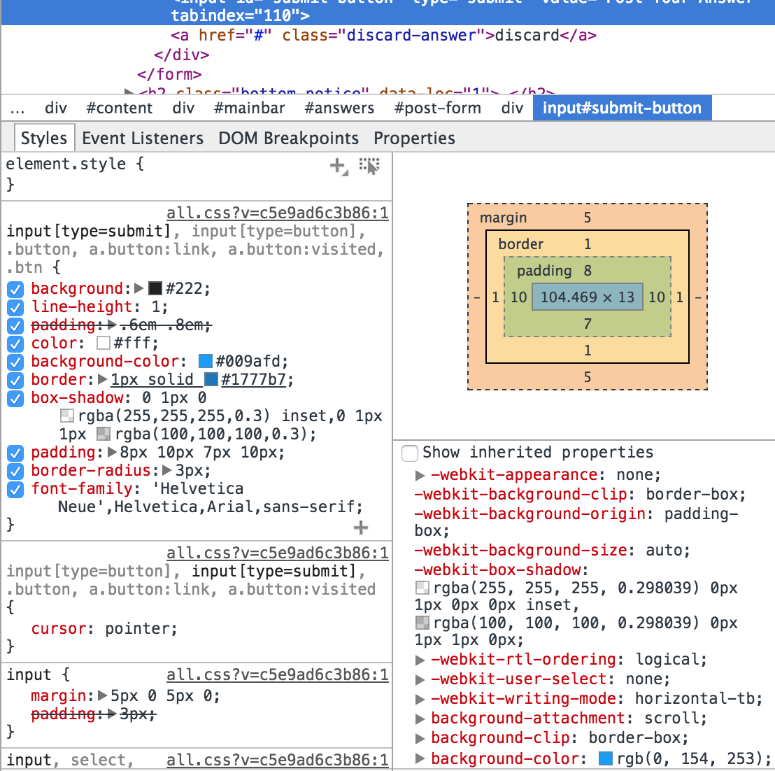 снимок экрана этого поста на вкладке Chrome Inspement