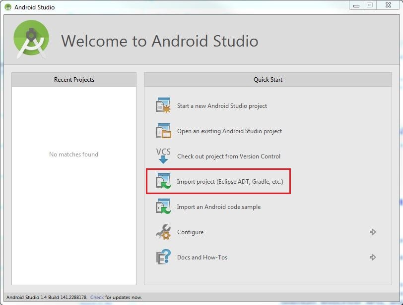 Android Studio импортирует проект