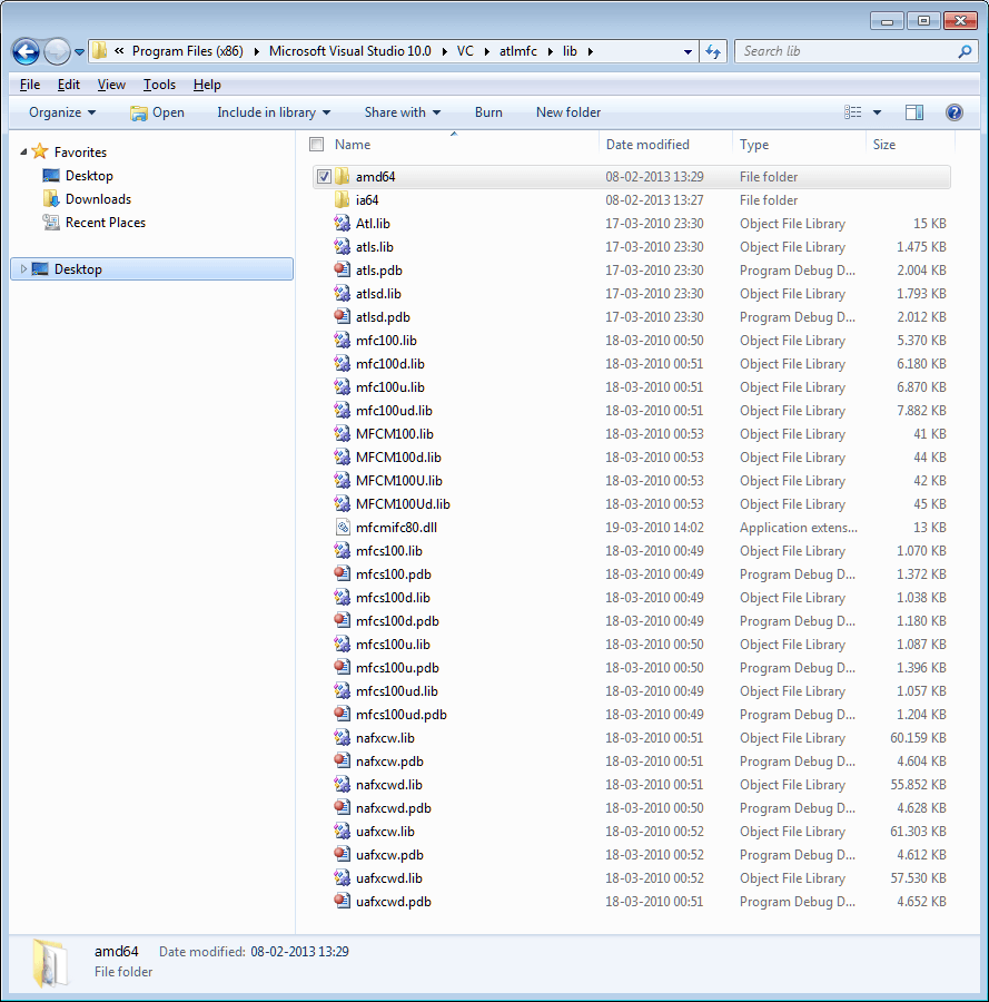 C: \ Program Files (x86) \ Microsoft Visual Studio 10.0 \ VC \ atlmfc \ lib