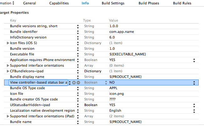 Пример добавления View Base Controller к вашим настройкам Info в Xcode