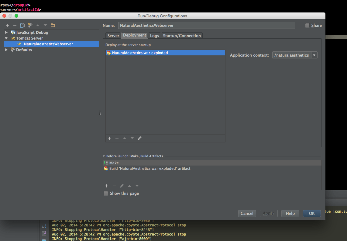 Конфигурация IntelliJ Tomcat