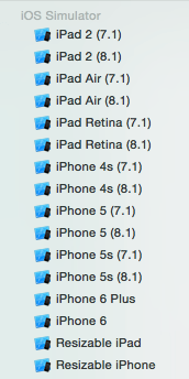 СПИСОК IOS SIMULATORS