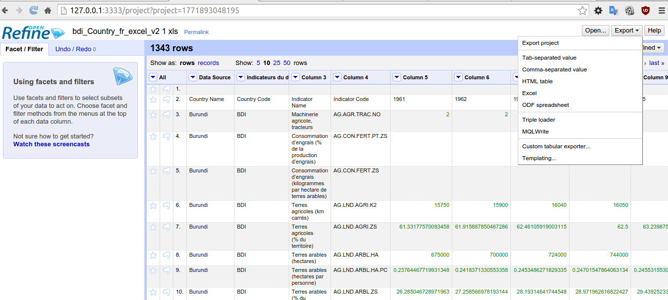 Экспорт в формате TSV из OpenRefine