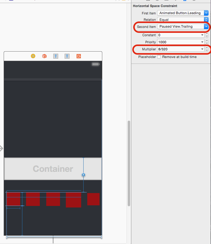 Шаг 3 и 4: измените множитель на xPos / screenWidth и установите второй элемент на.Trailing