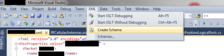 XML в XSD в Visual Studio IDE