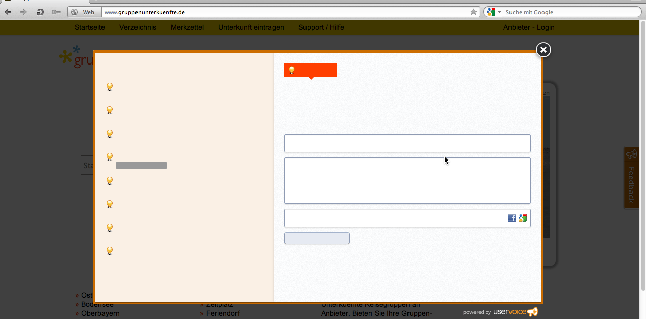 uservoice на gruppenunterkuenfte.de