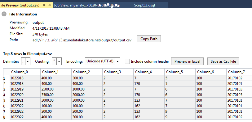 Мои результаты U-SQL