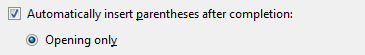 Автоматически вставлять круглые скобки после завершения