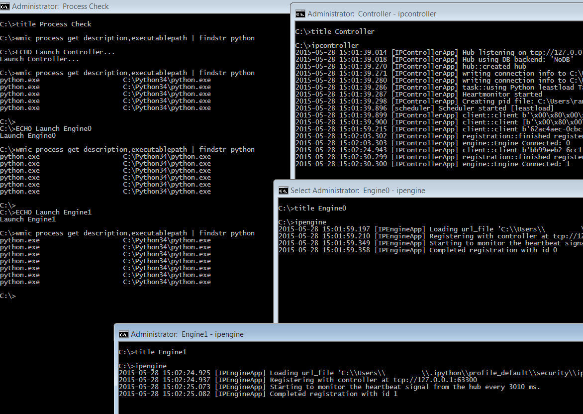 Экземпляры Python присутствуют в ipcontroller и ipengine