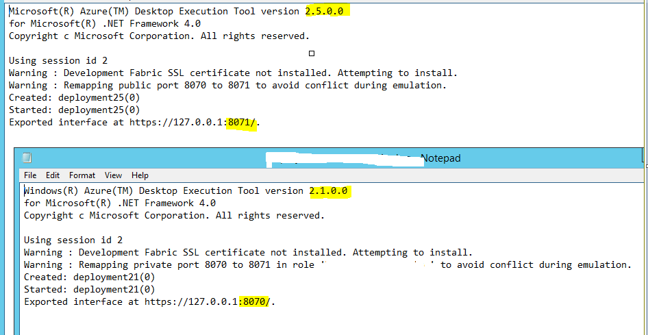 Сравнение csrun между 2.1 и 2.5 Azure SDK