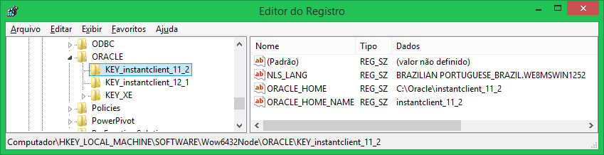 ключи реестра для Oracle Home