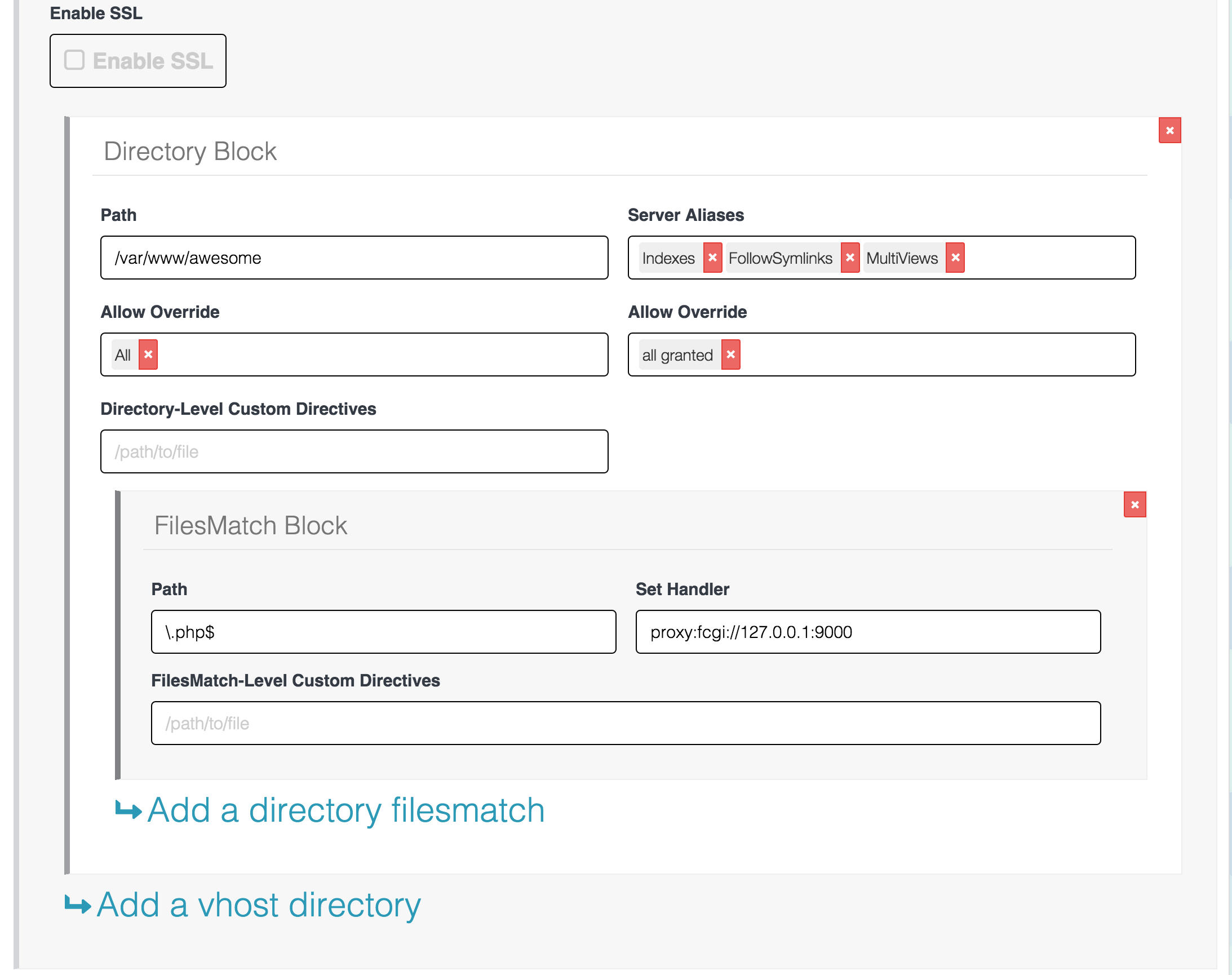 директория apache vhost и блоки соответствия файлов