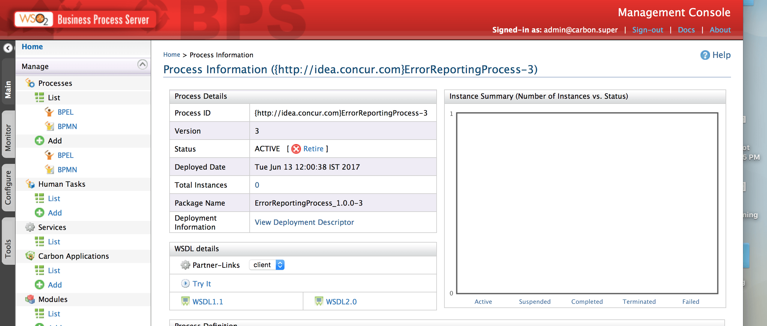 Страница информации о процессе