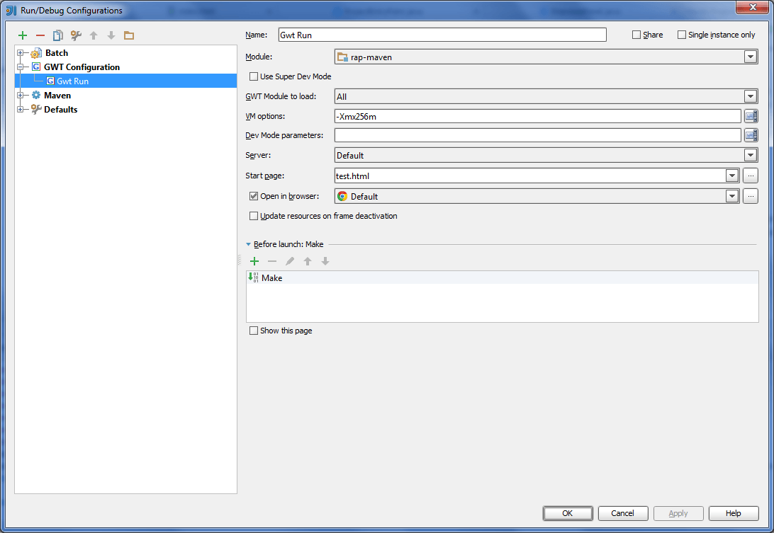 IntelliJ Run/Debug Configuration