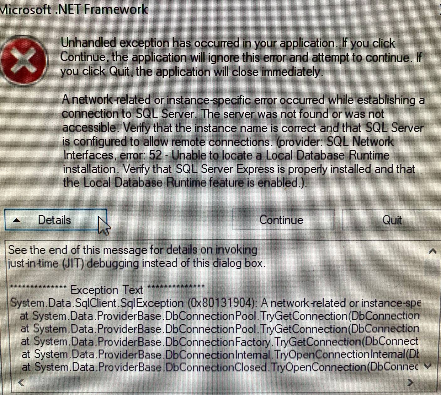 Warning sql error. Warning sql error