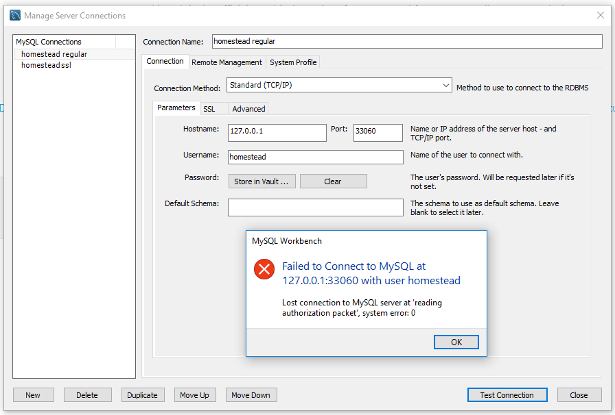 Error mysql connect fail. Error mysql connect fail
