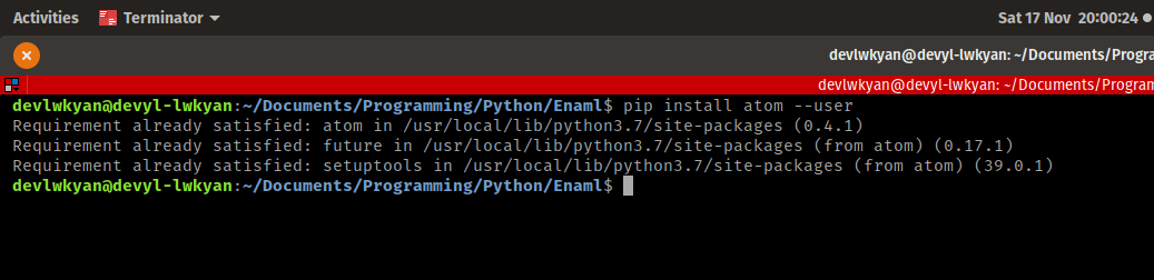 вывод из: pip install atom