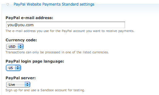 Настройки Paypal