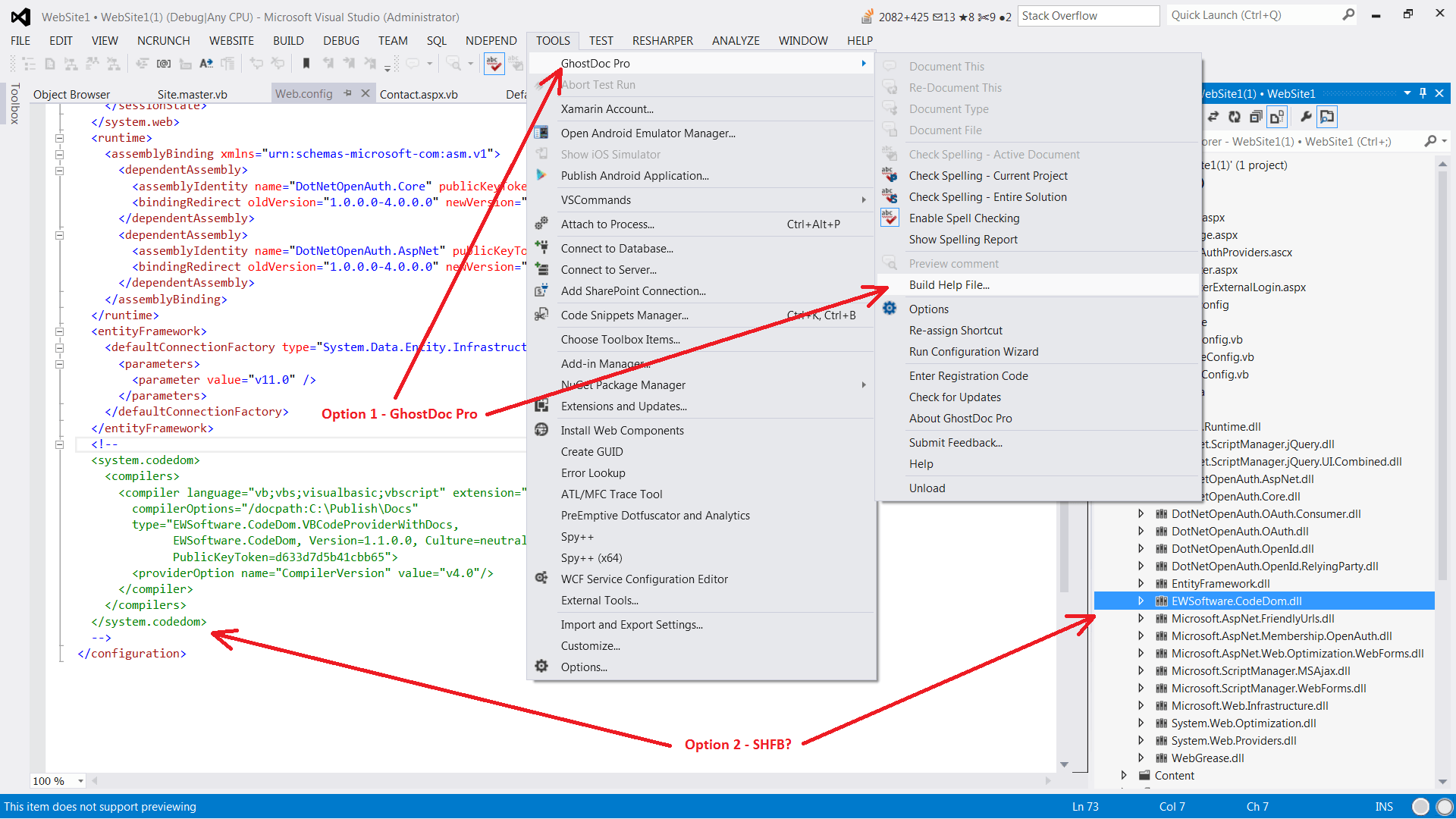 Параметры документации XML веб-сайта VB.NET