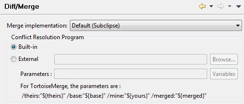 Диалог Subclipse diff / merge