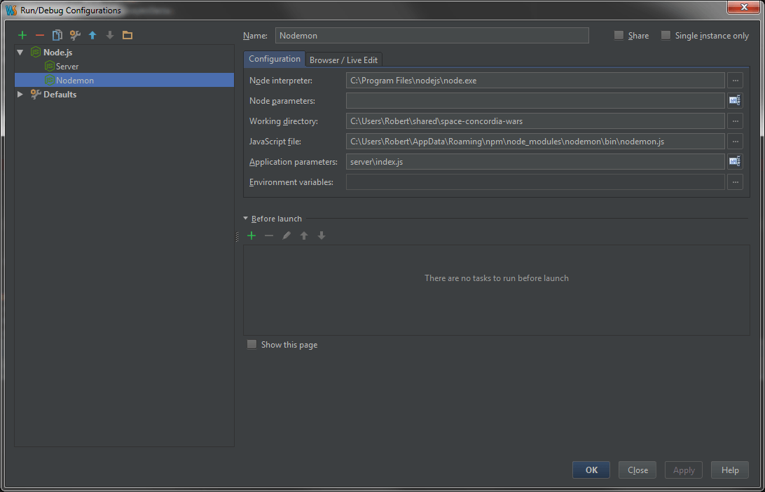 Nodemon + Webstorm в Windows