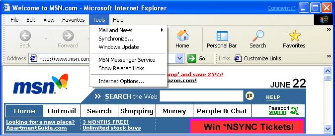 Панель меню в стиле Internet Explorer