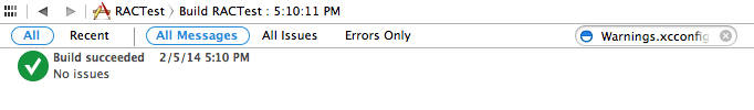 Xcode build log поиск Warnings.xcconfig