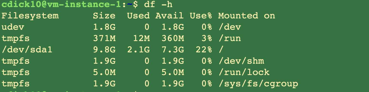 Скриншот SSH в vm и выполнения команды <code> df </code