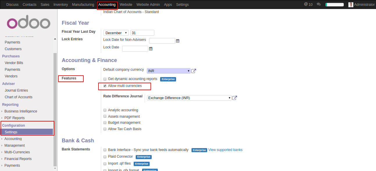 Multi-валюта-конфигурация-Расчетно-odoo