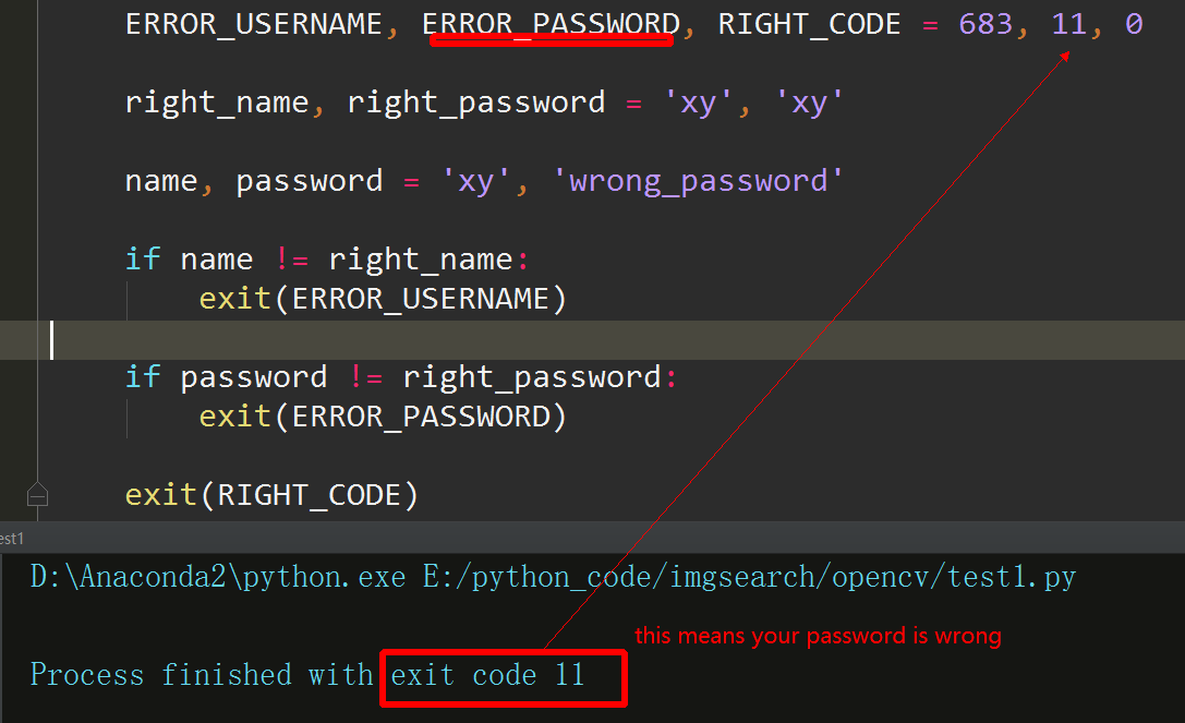 Password error code