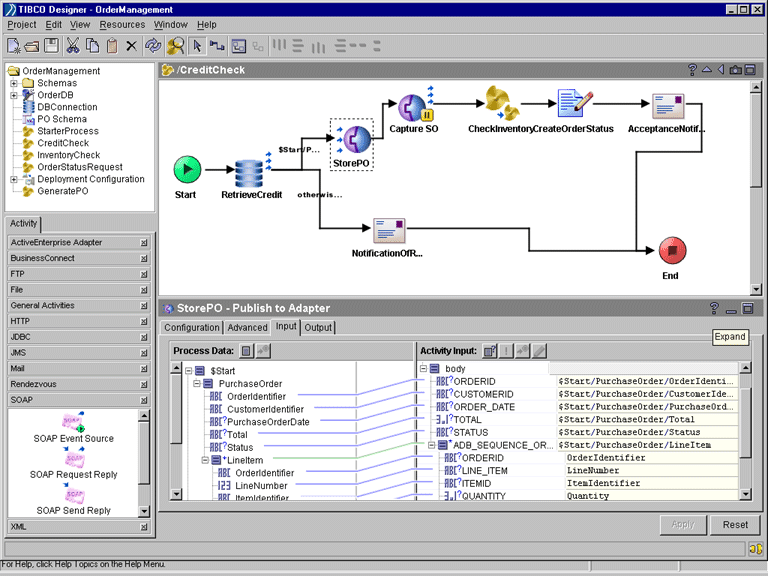 Снимок экрана TIBCO Designer