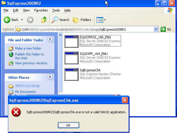 SqlExpressChk.exe не является ошибкой действительного Win32-приложения