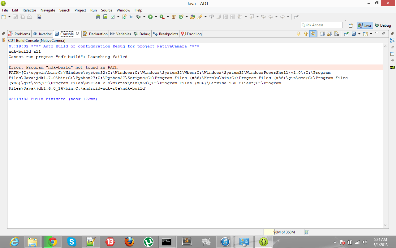 Path java android. Build error ndk build failed!. android ndk установлен в каталог путь к которому не содержит пробелов.