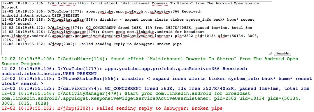 LogCat Beautifier в действии