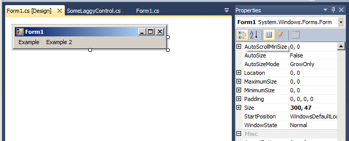 After several more rebuilds, I am left with this pleasant 300 by 47 form.
The form is unable to shrink anymore (though it tries