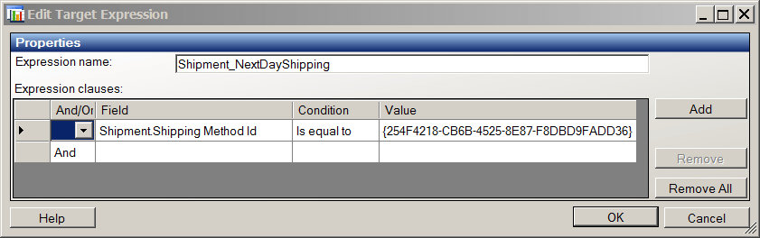 Enticify Shipment Expression для идентификатора метода доставки