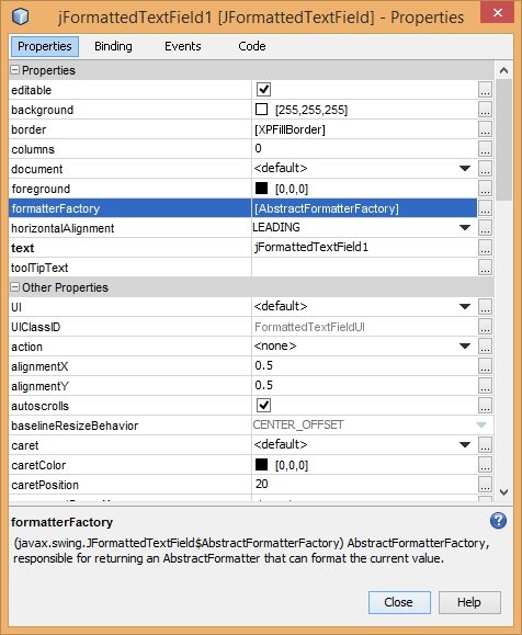 Свойства JFormattedTextField