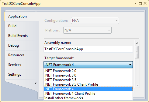 Настройки Target Framework