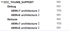 GCC_THUMB_SUPPORT Настройки в Xcode