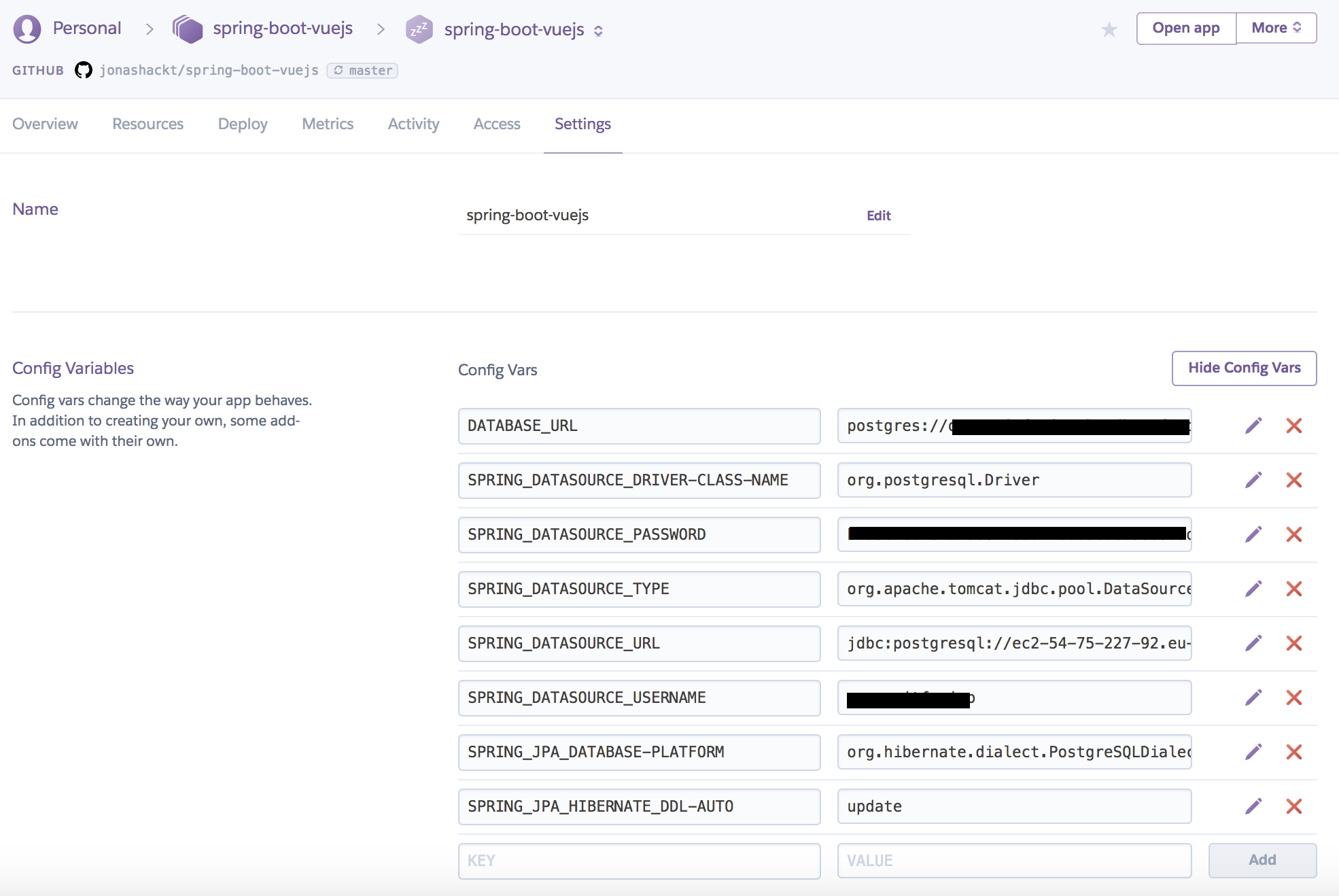 Heroku-весна-загрузка-приложение-Postgres-конфигурация