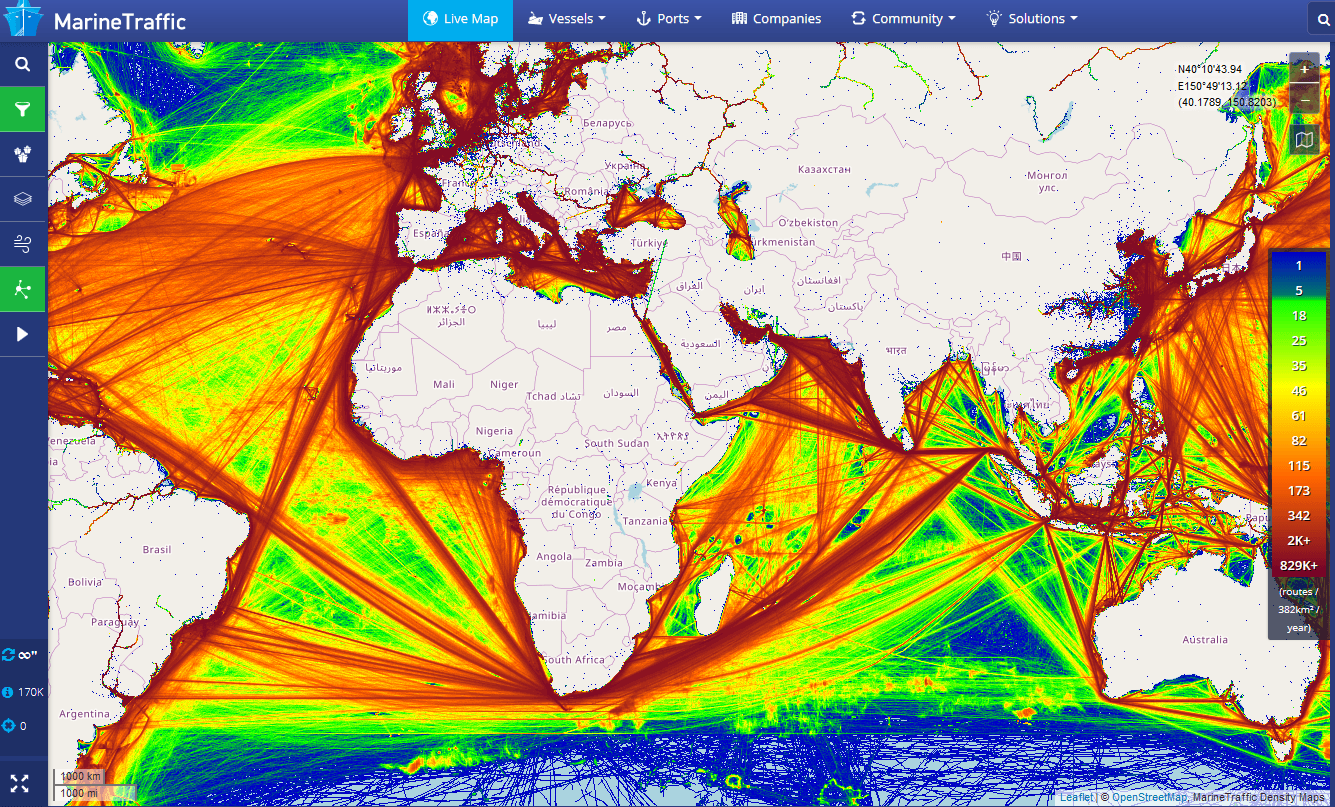 Карта маршрутов морских