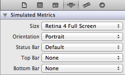 Инспектор атрибутов, Симулированные метрики, Размер: Retina 4 Full Screen